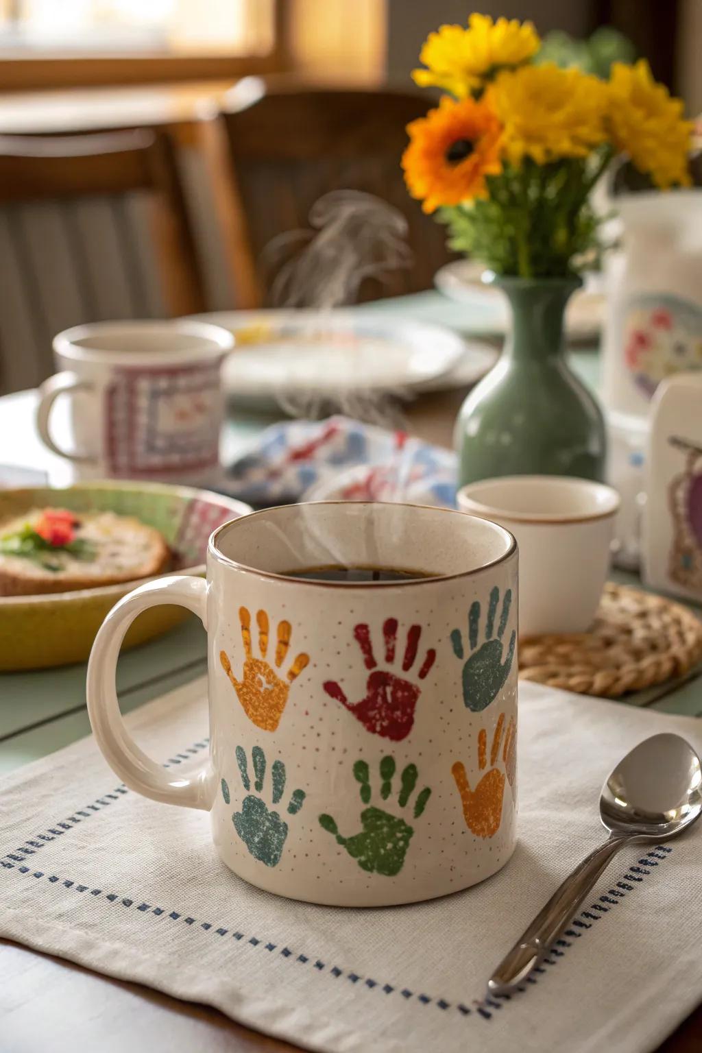 Celebrate family with a mug featuring everyone's handprint.