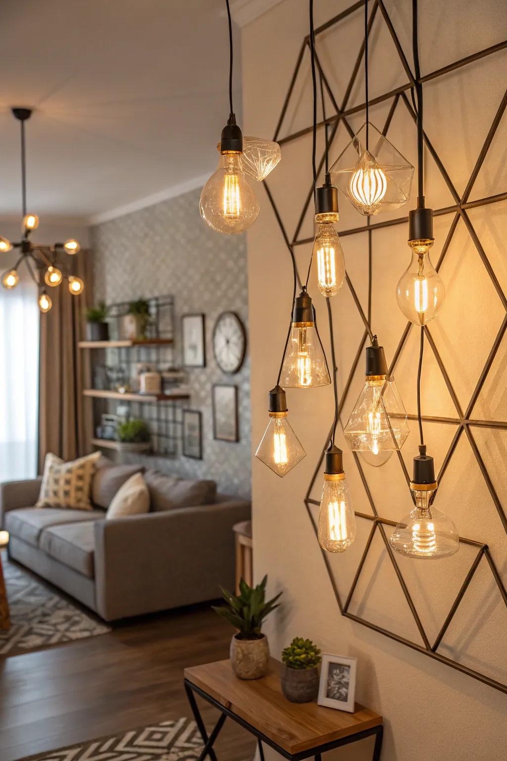 Edison bulbs can transform walls into artistic statements.