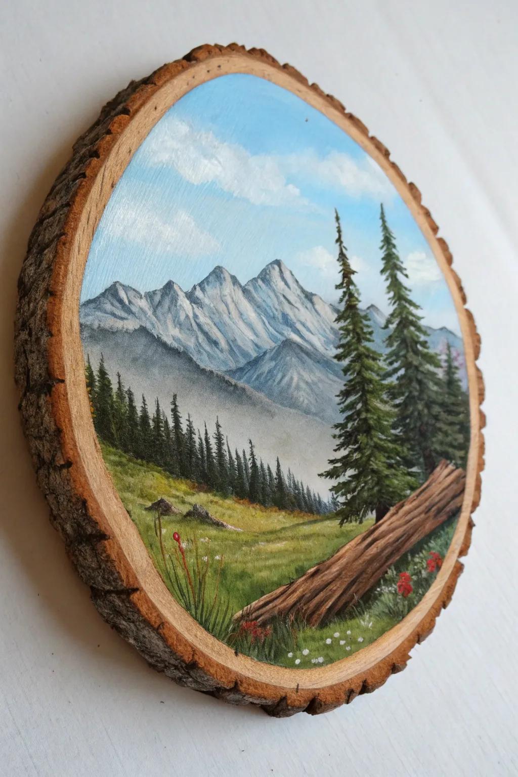 A nature-inspired wood slice painting that brings the outdoors inside.