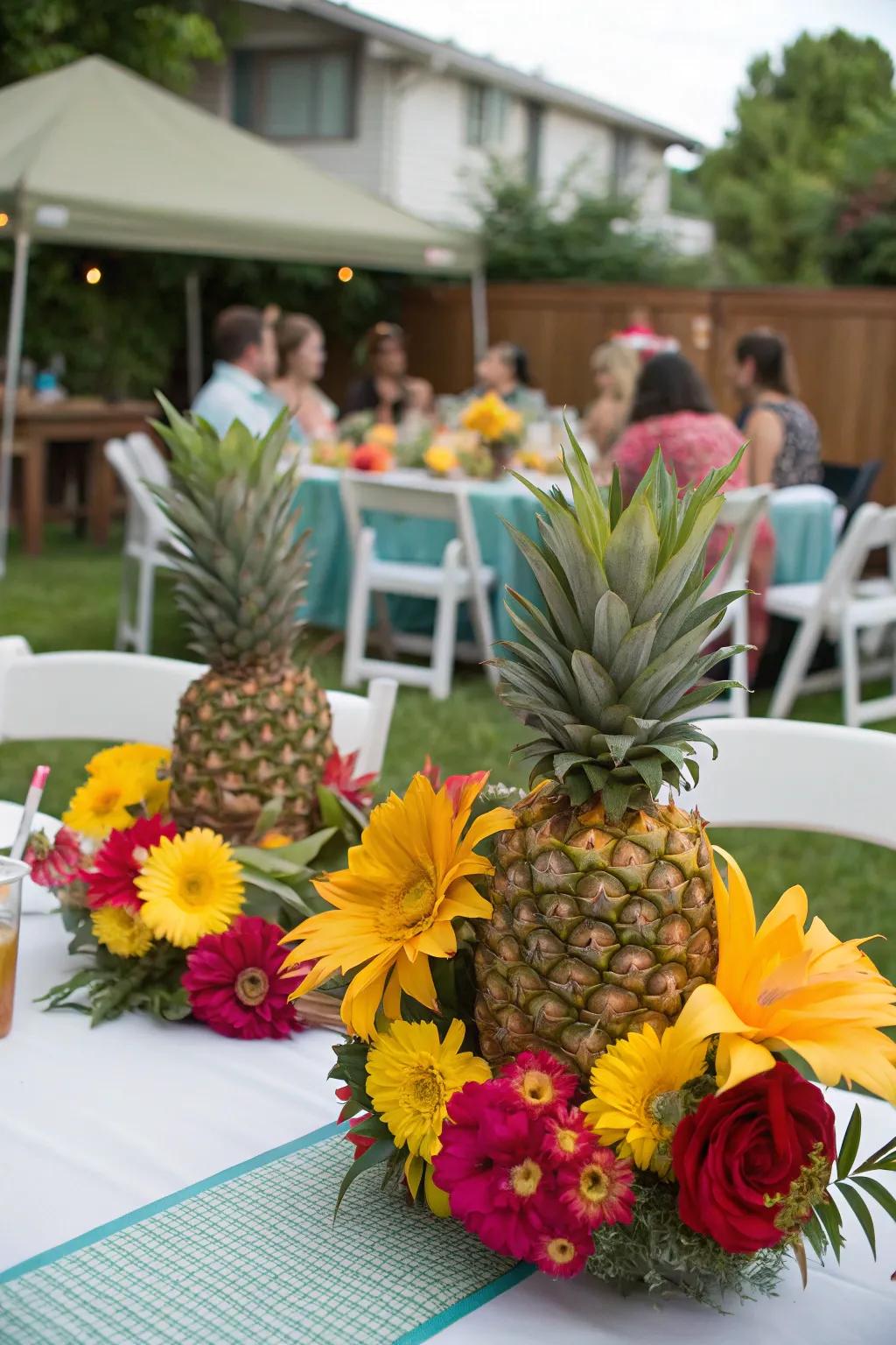 Enhance your tablescape with colorful pineapple centerpieces.