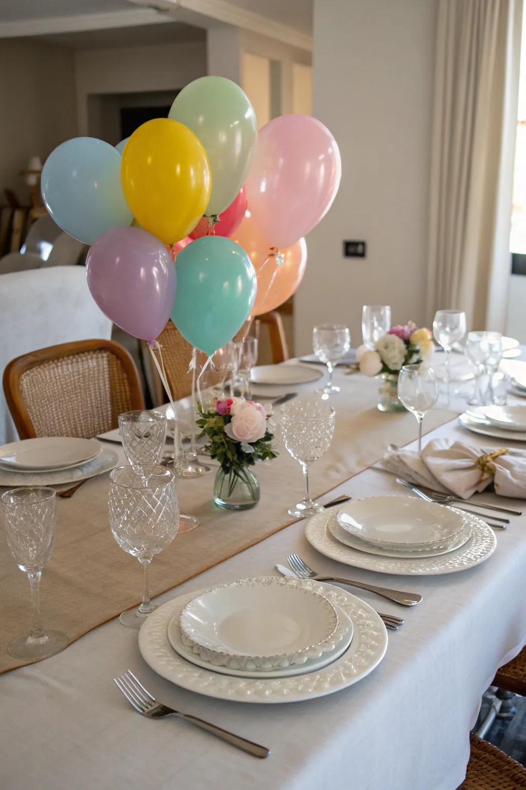 A playful helium balloon table runner for modern gatherings.