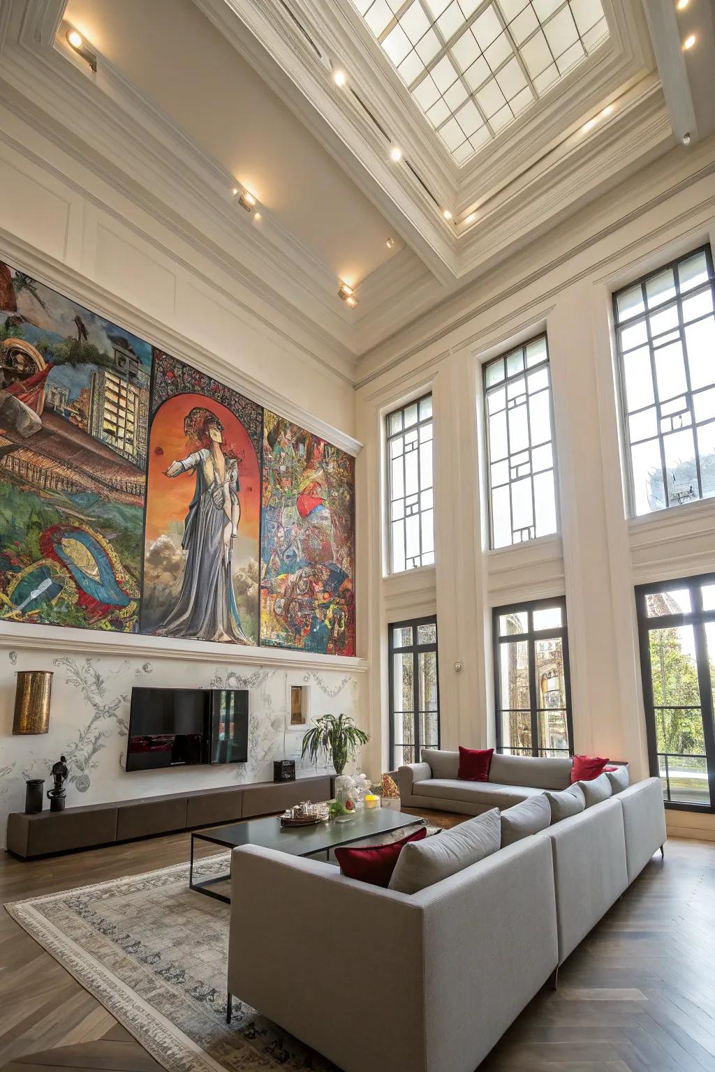 Murals add drama and a unique touch to high walls.