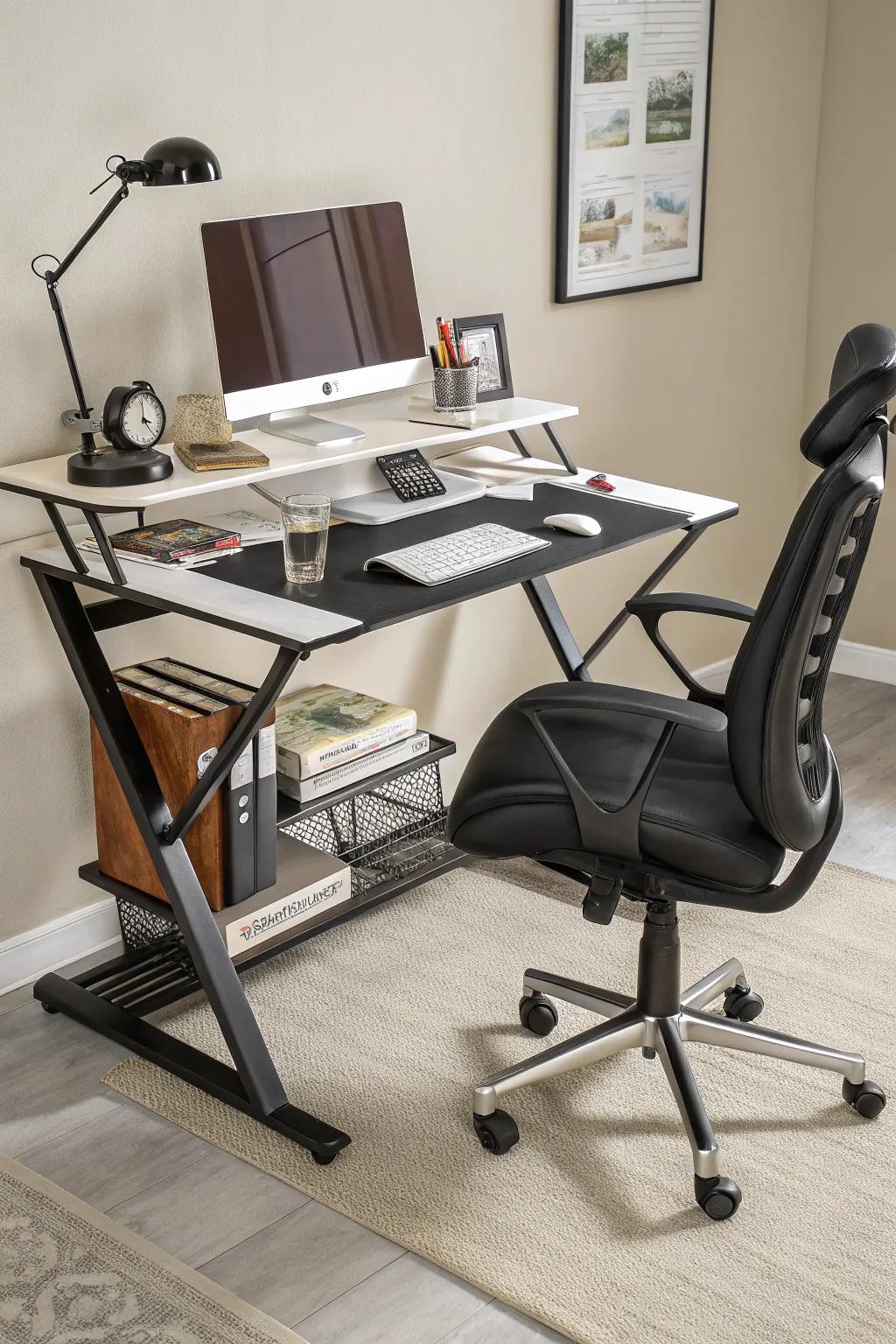 An ergonomic setup is key for comfort and productivity.