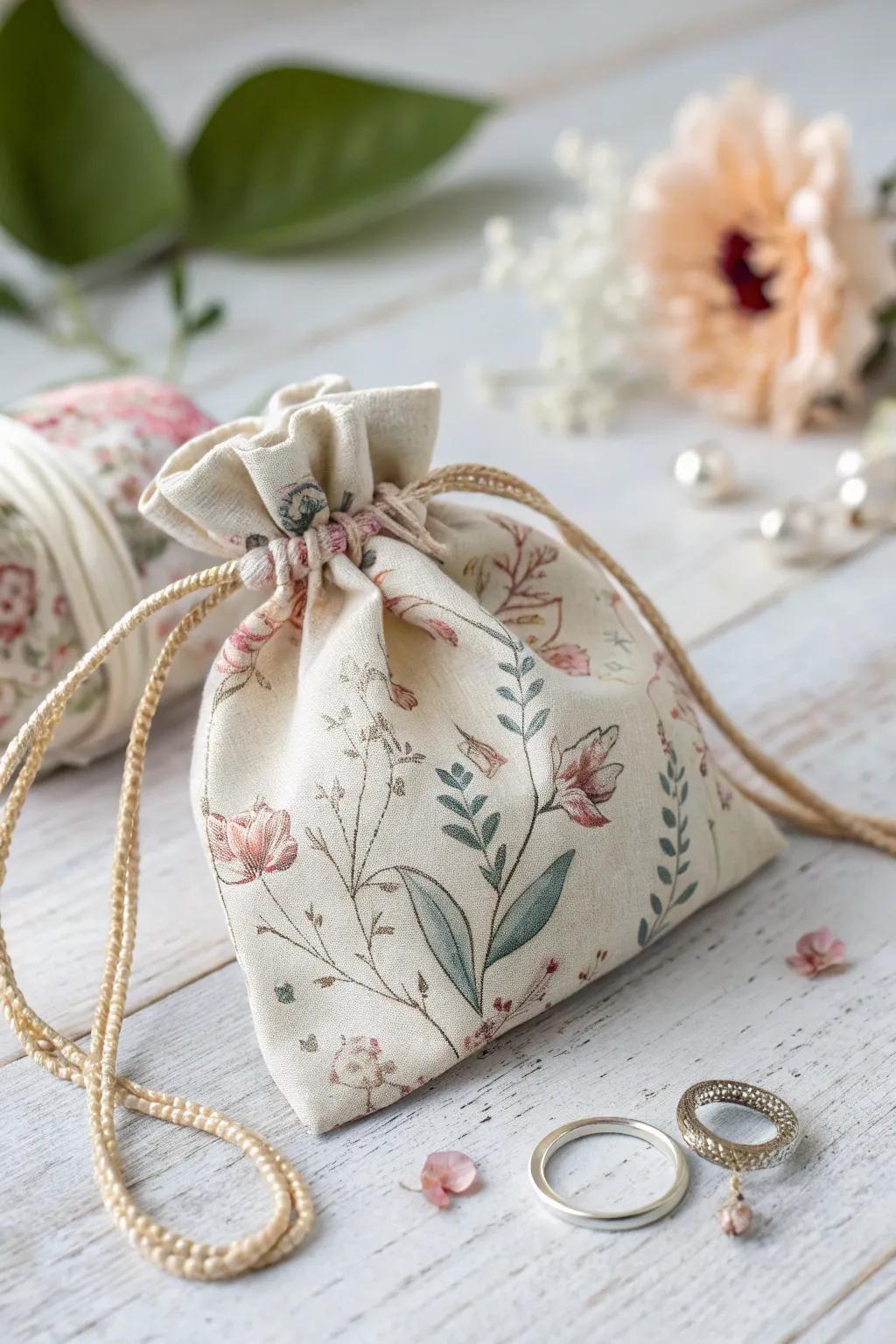 Elegance in simplicity: A handcrafted fabric jewelry pouch that makes the perfect thoughtful gift.