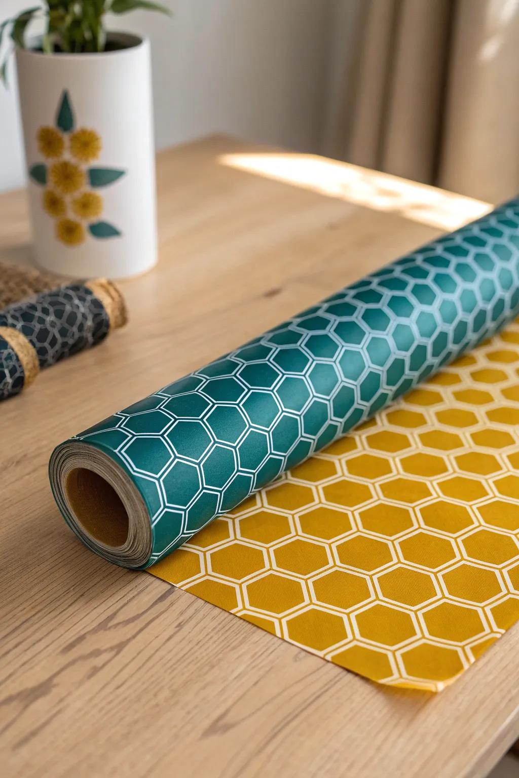 Elevate your gift-giving with handcrafted honeycomb stamped wrap, blending simplicity and boldness.