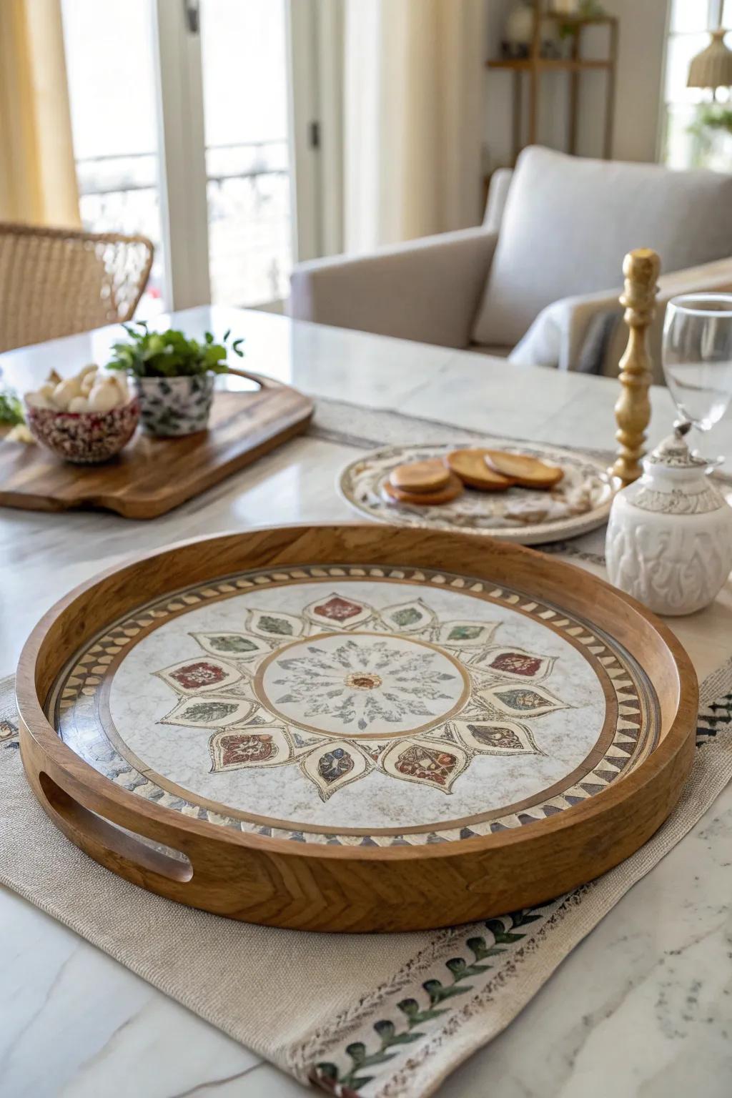 Serve in style with a marble-patterned decoupaged platter.