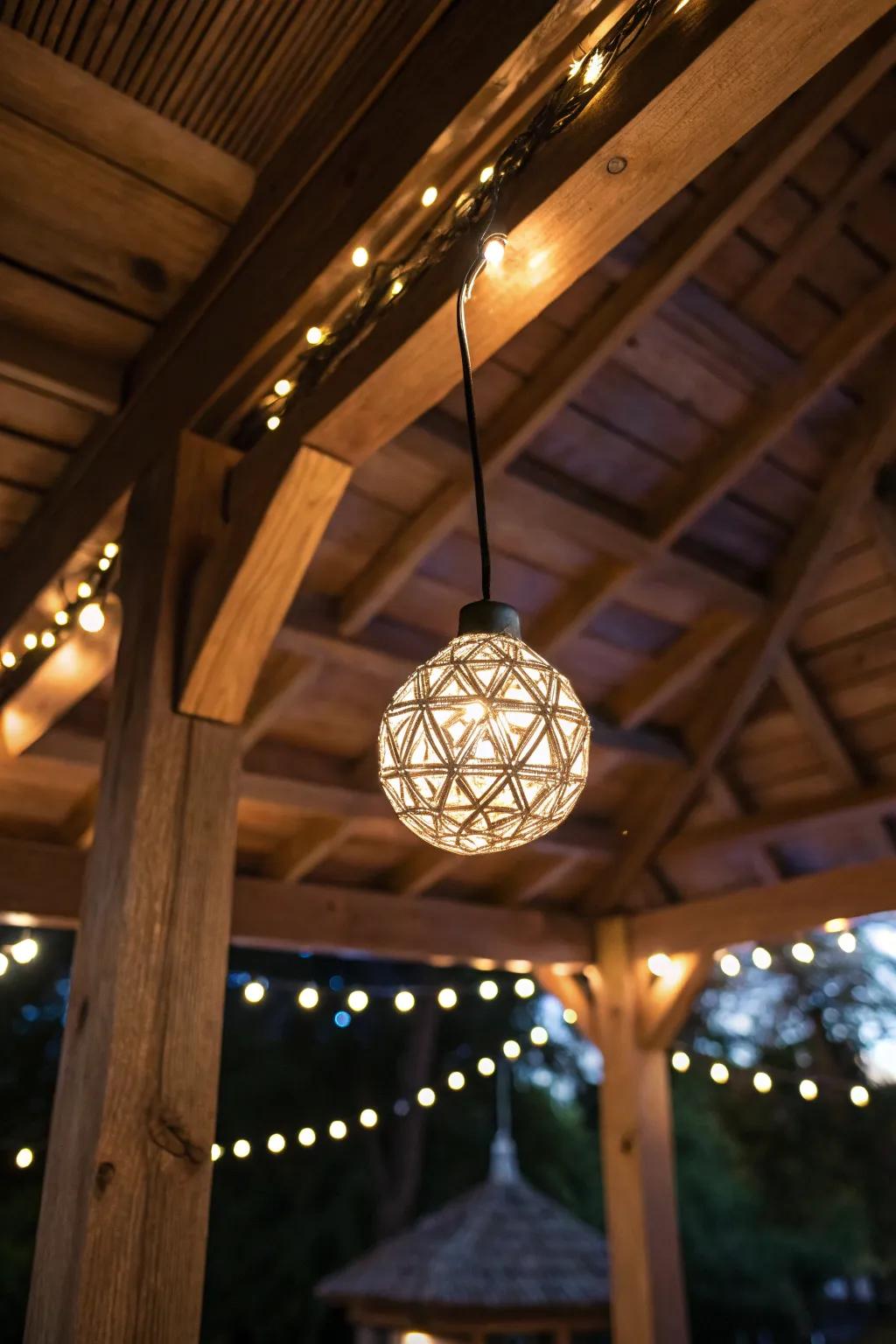 Illuminate your gazebo with the enchanting glow of fairy lights, creating a magical, starry-night atmosphere.