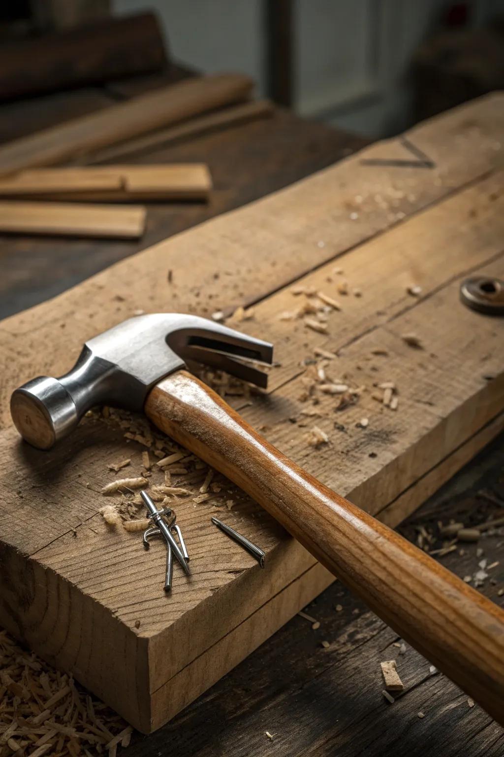 Master the mechanics of everyday tools with this elegant claw hammer, a perfect example of a first-class lever in action.