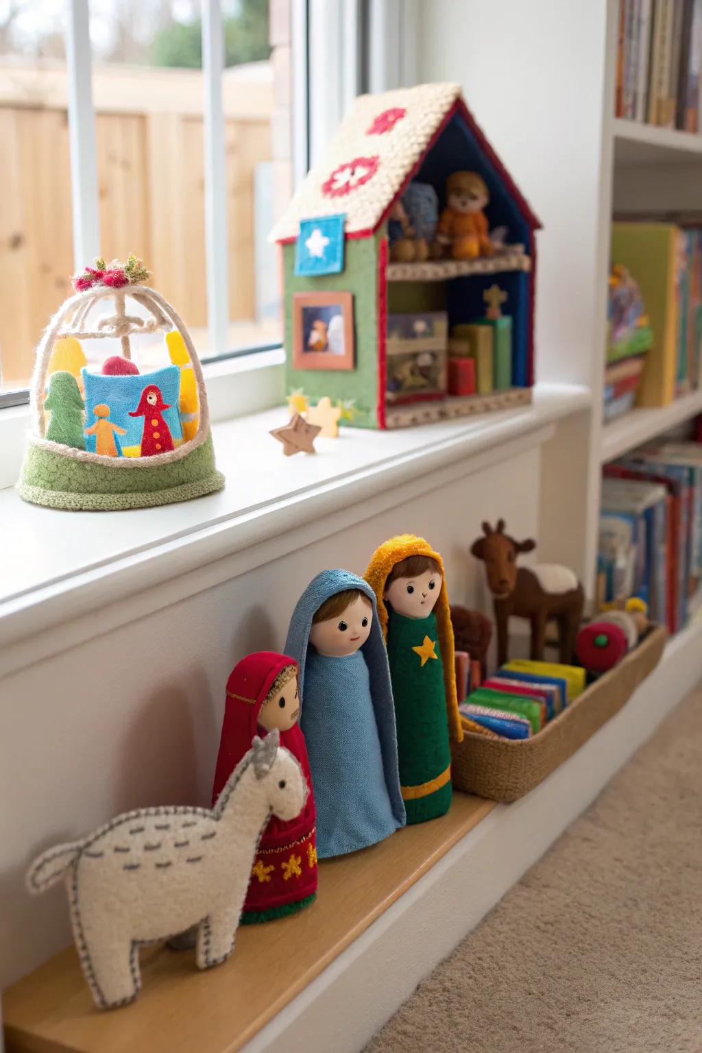 Soft felt figures make a safe and playful nativity scene for kids.