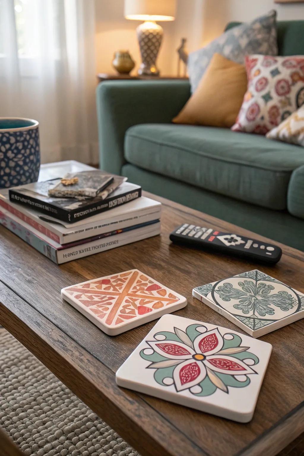 Personalized coasters are both practical and memorable.