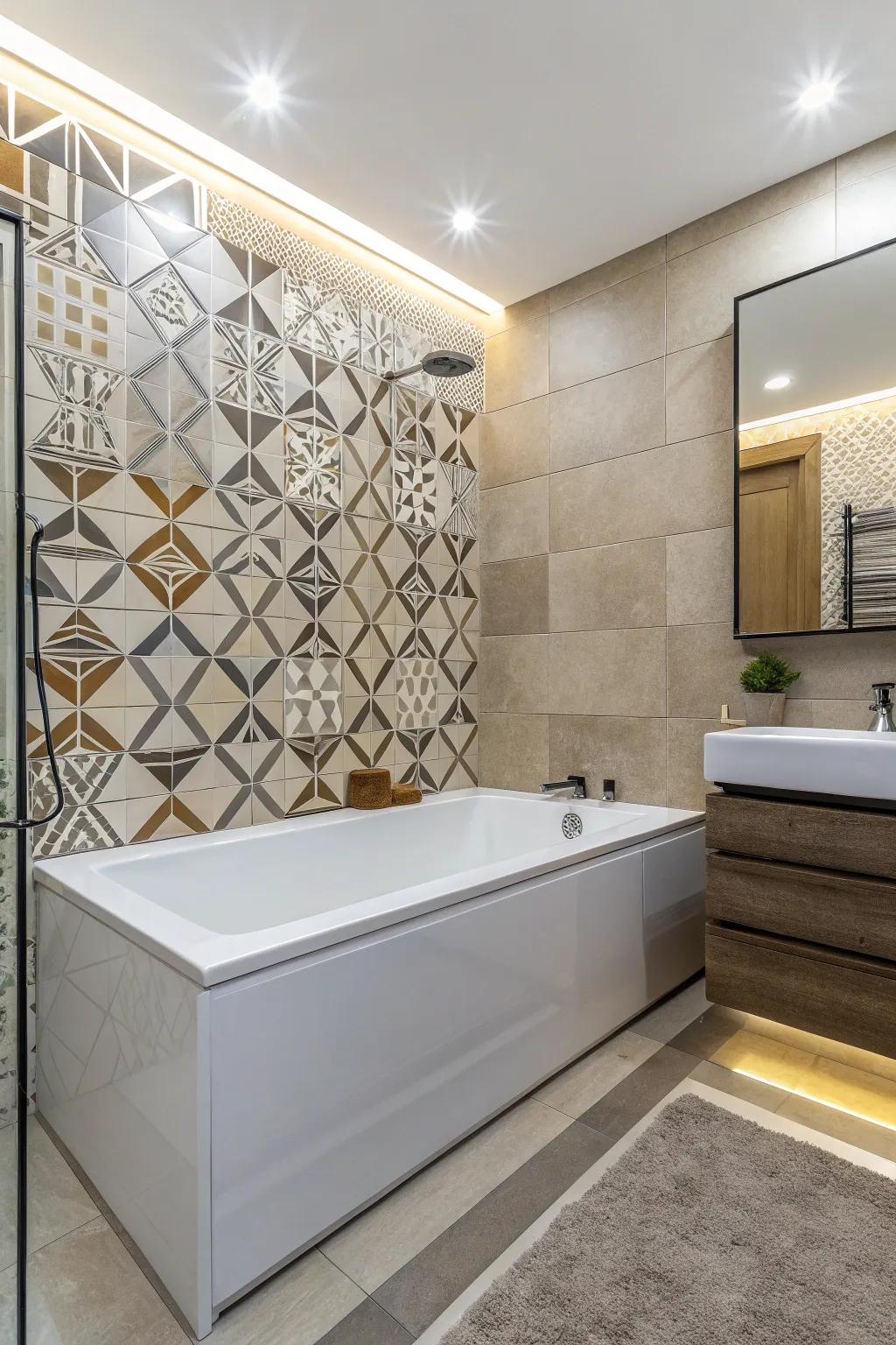 A rectangular tub adding a touch of geometric elegance to a contemporary bathroom.