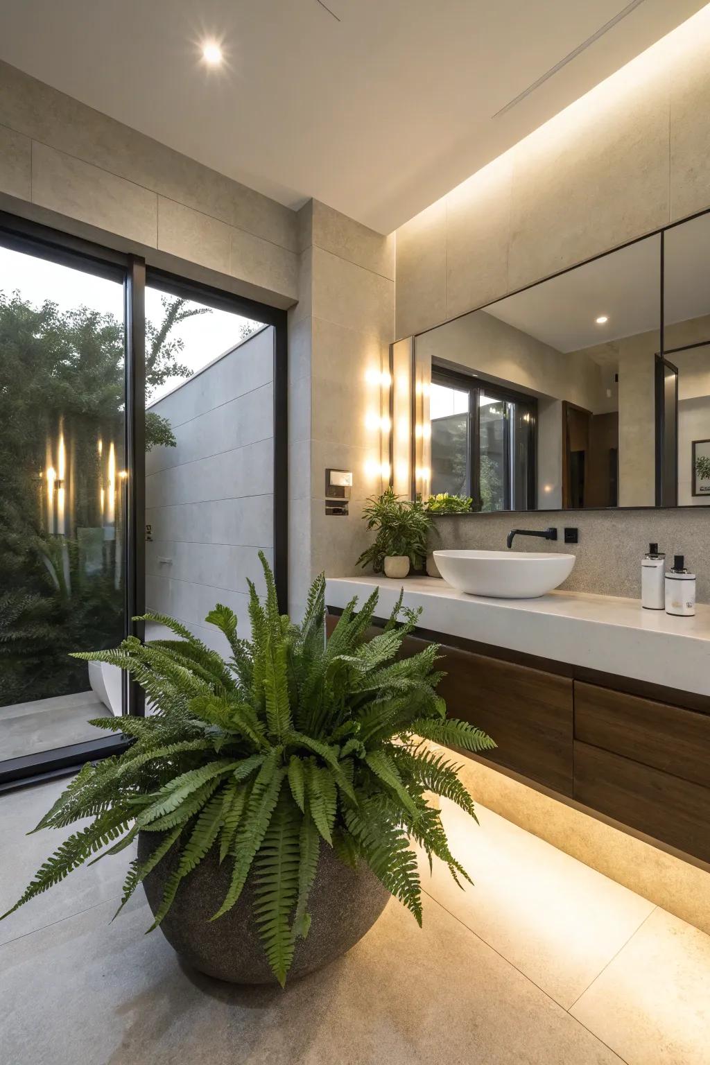 Bird's Nest Ferns add a tropical flair to any bathroom.