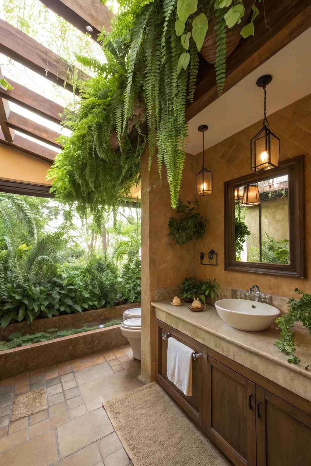 Greenery in soffits brings a fresh, natural feel to bathrooms.