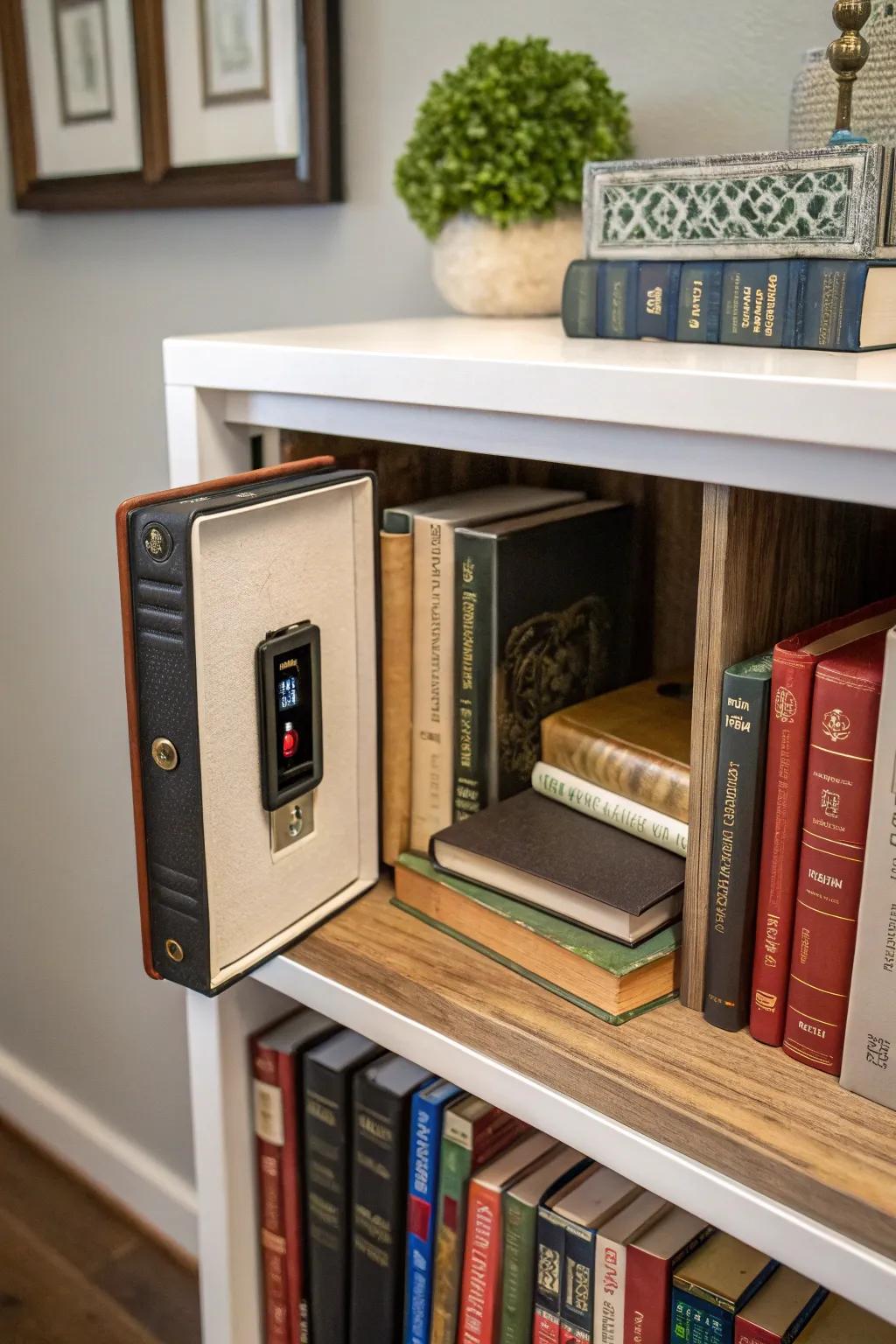 A repurposed book cleverly hides batteries while adding to the decor.