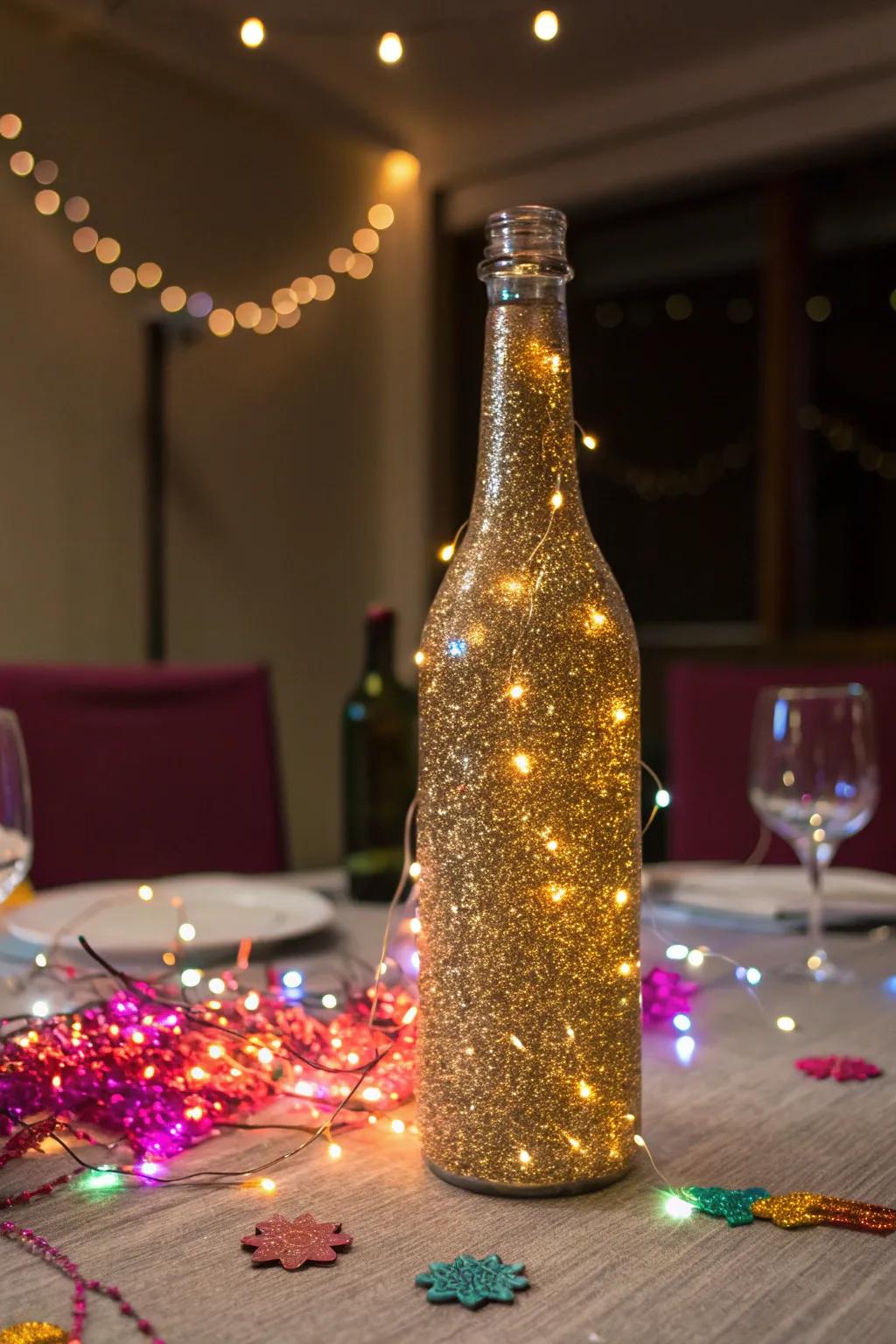 A glitter glam bottle lamp perfect for festive occasions.