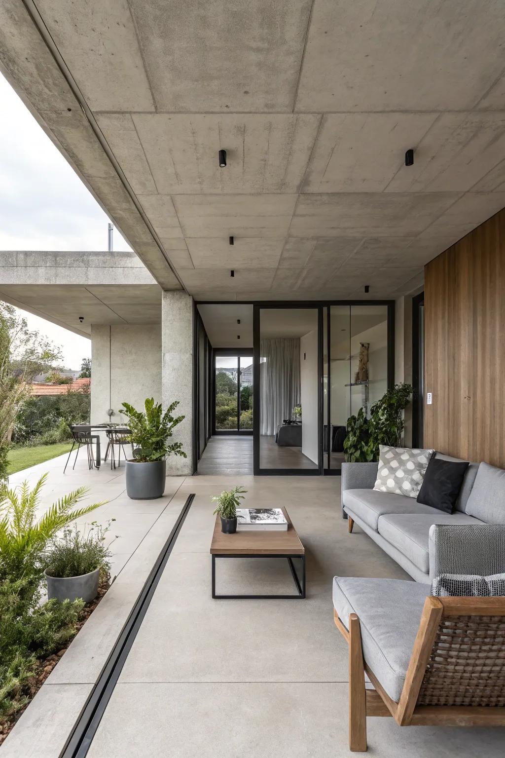 Sleek lines and minimal decor create a modern porch.