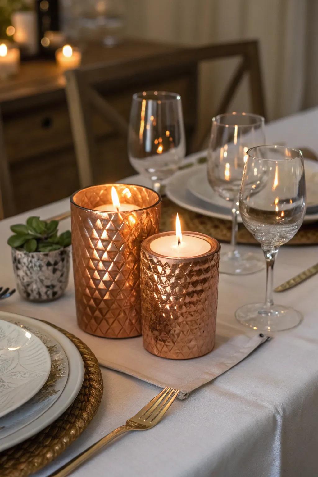 Set the mood with elegant copper candle holders.