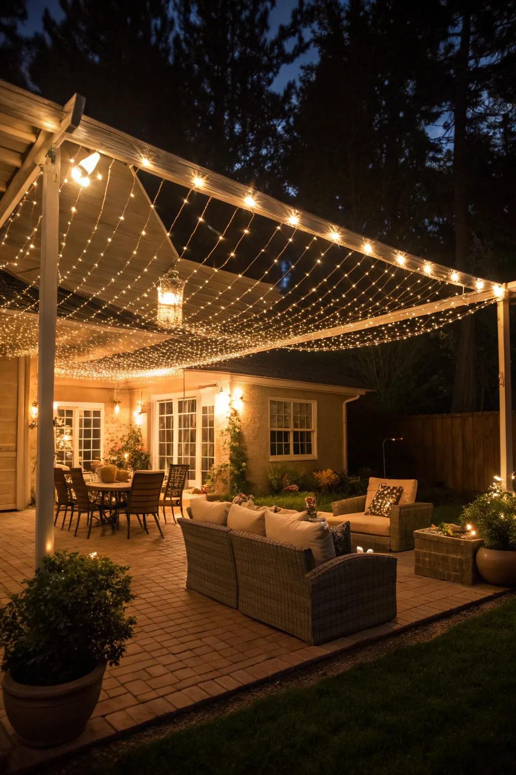 Extend your living space with a well-lit patio.