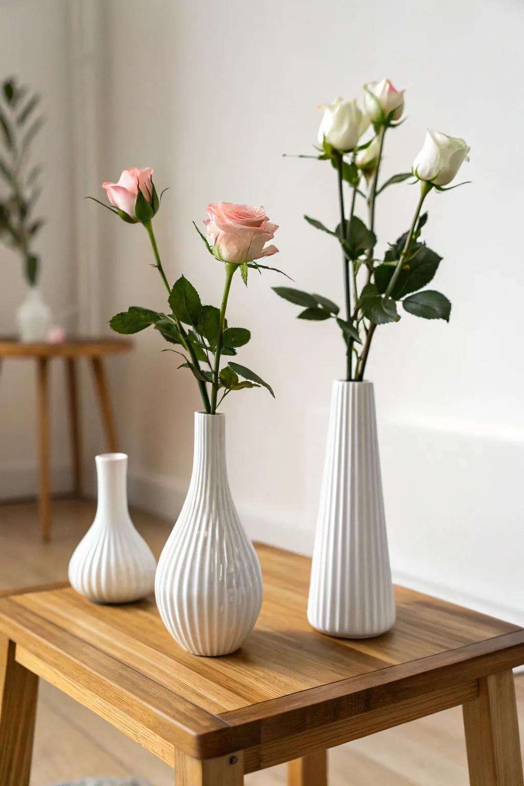 Elegant single bloom vases for a minimalist wedding decor.