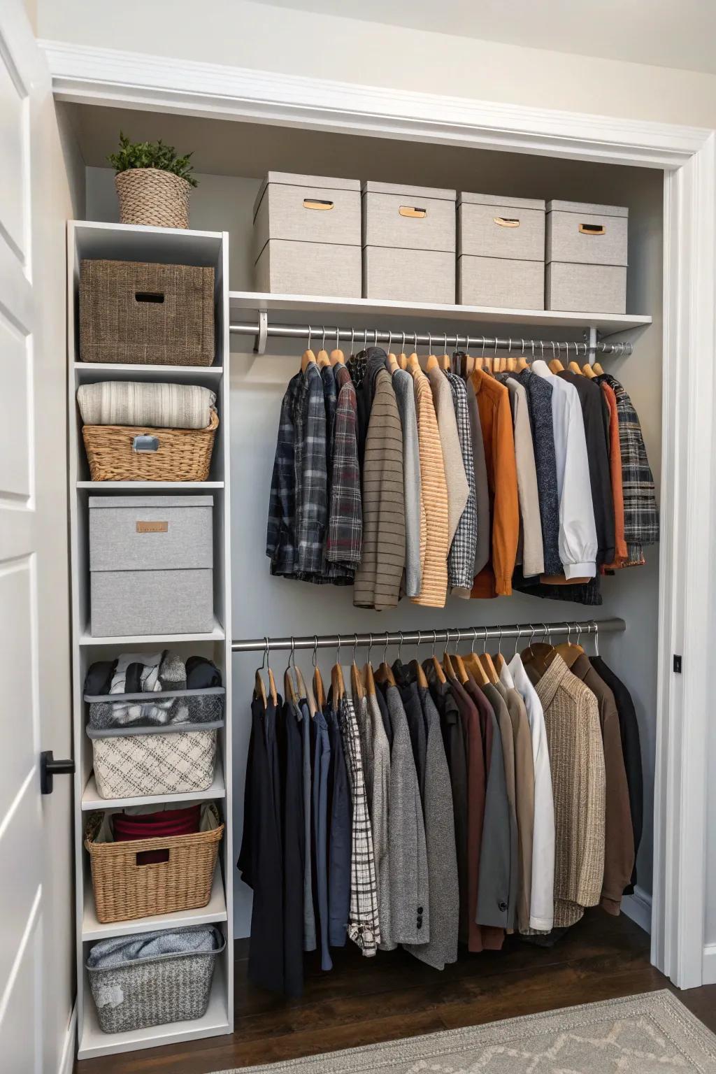 Overhead storage maximizes every inch of your closet space.