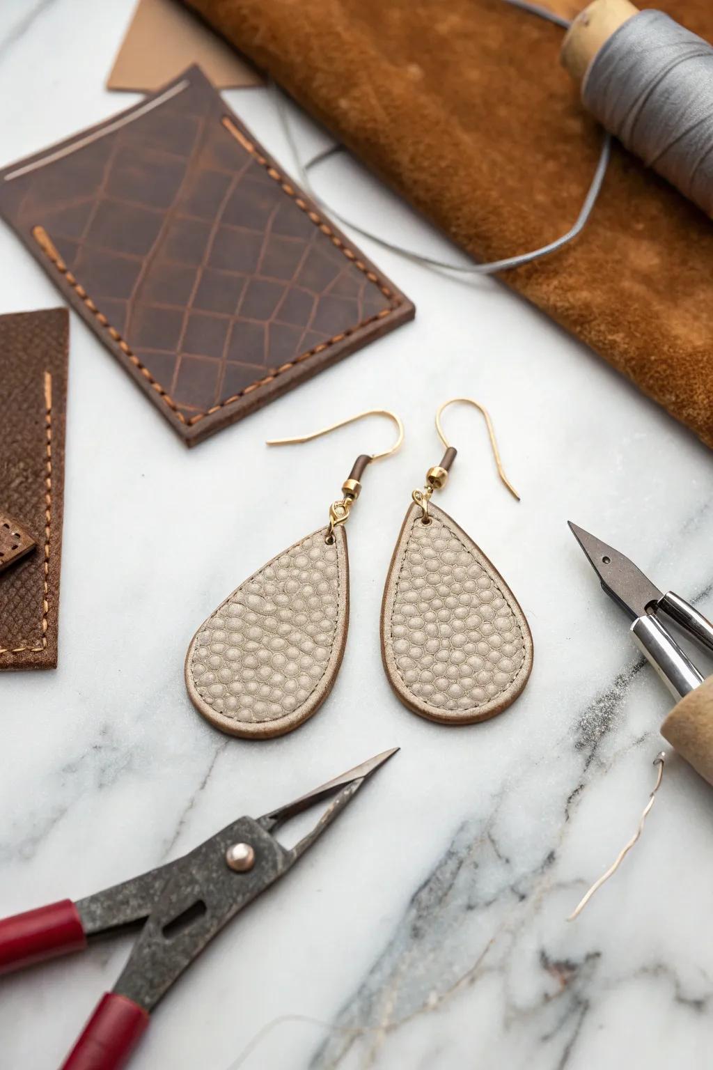 Elegant faux leather teardrop earrings for any occasion.