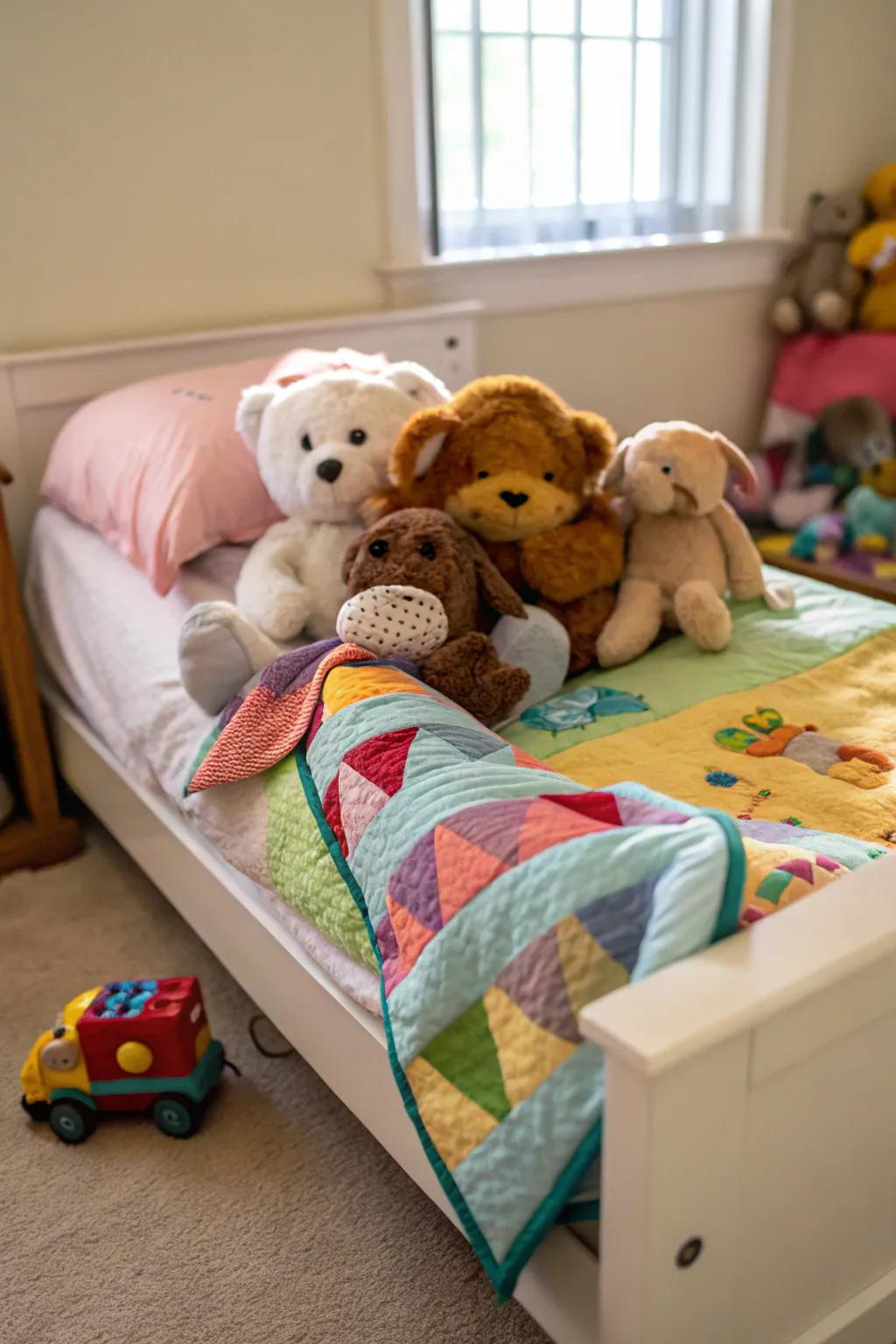 A comforting selection of stuffed animals for children to choose from.