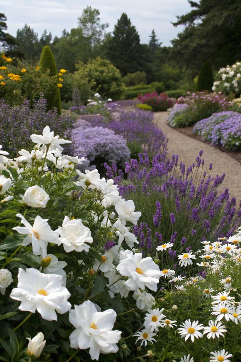 Brighten your garden with a mix of gardenias and colorful perennials.