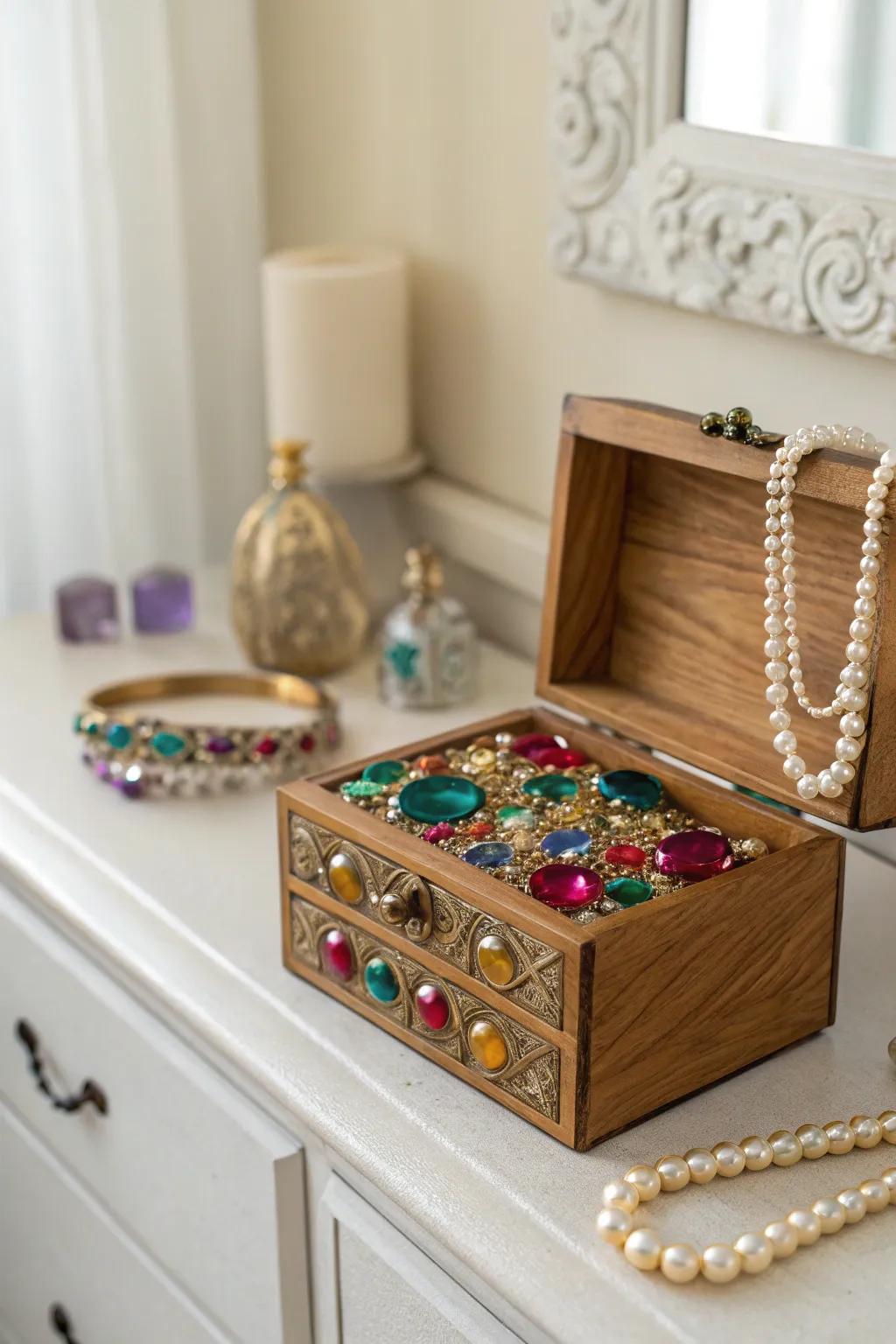 A glamorous gemstone jewelry box perfect for organizing treasures.