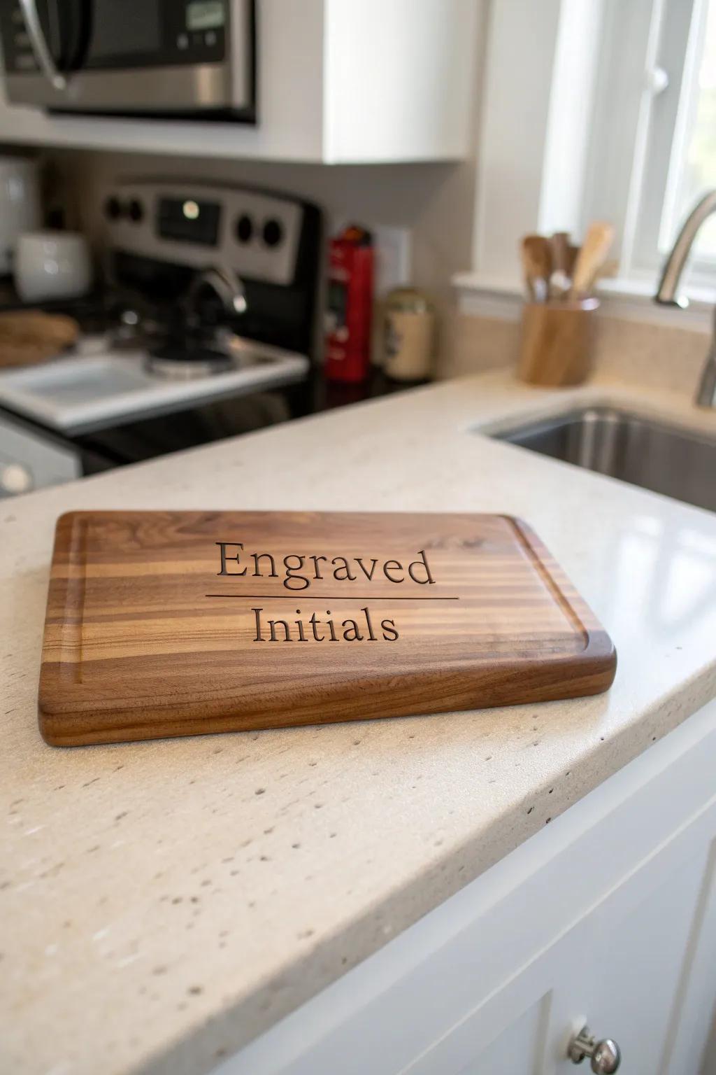 A personalized cutting board adding a heartfelt touch to kitchen essentials.