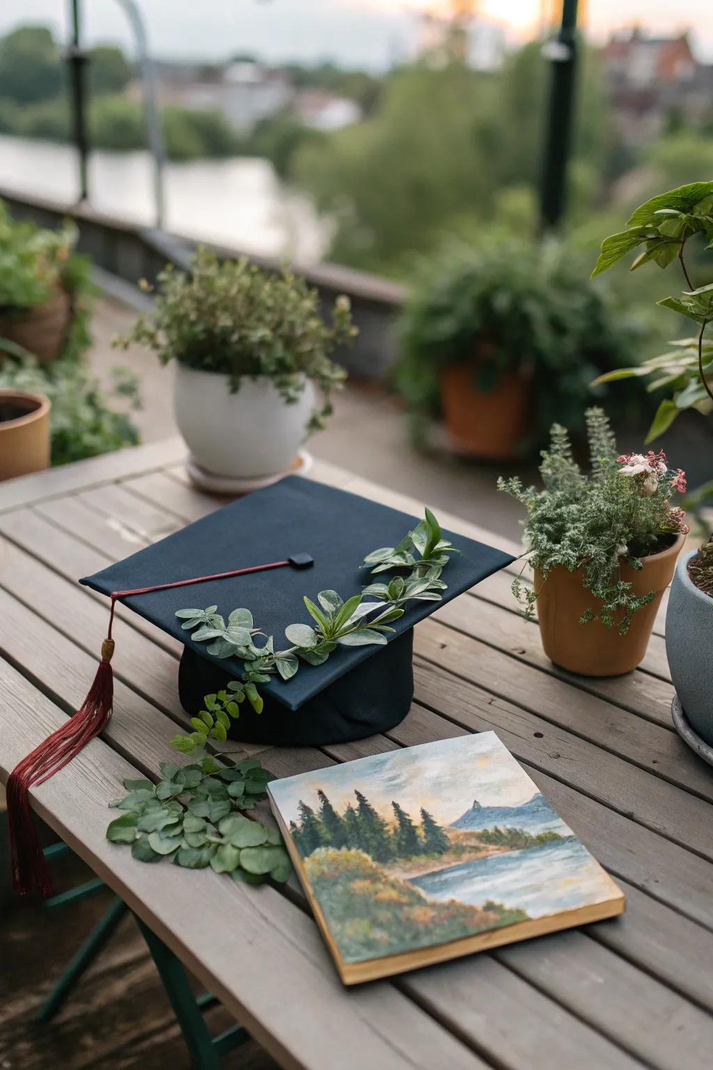 Bring the outdoors in with a nature-inspired graduation cap.