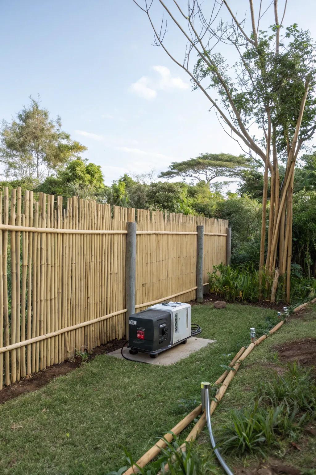 Bamboo fencing offers a natural and exotic solution for hiding the generator.