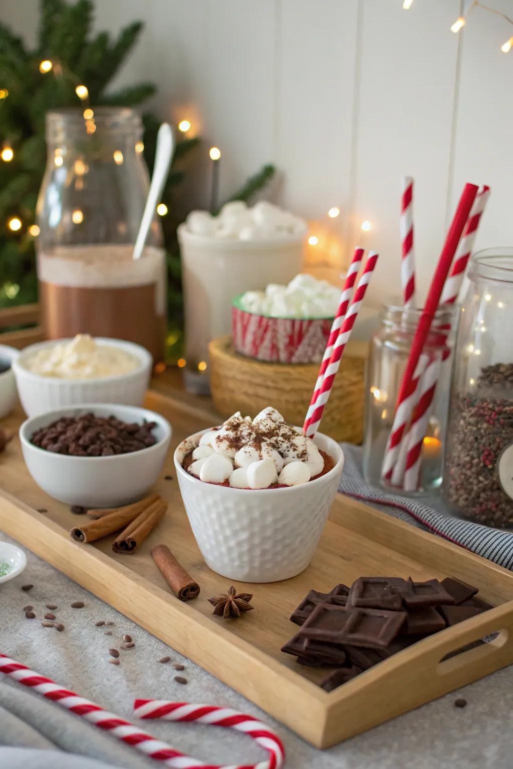 A tempting hot cocoa bar with all the trimmings.