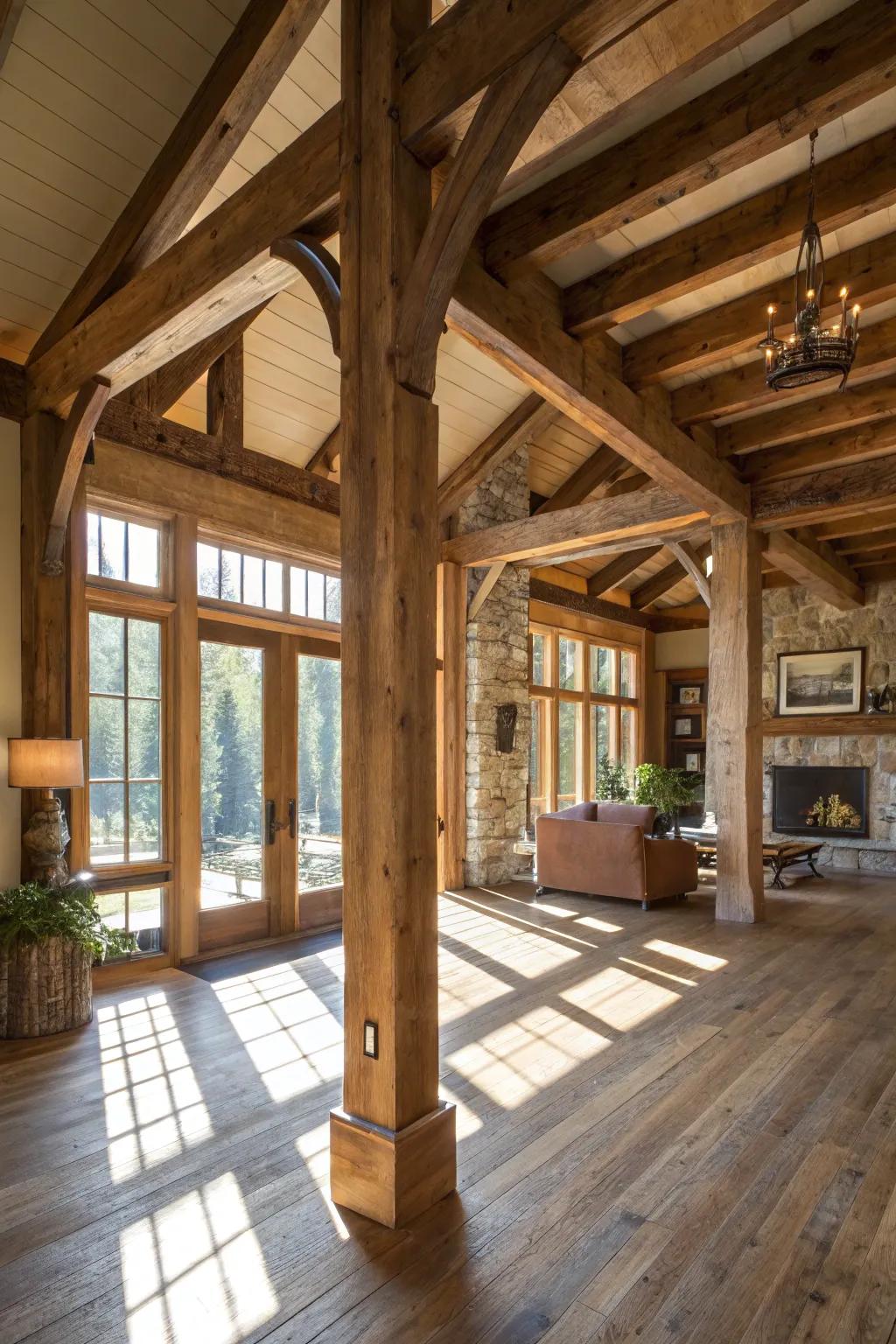 Exposed beams or columns add drama and definition to open spaces.