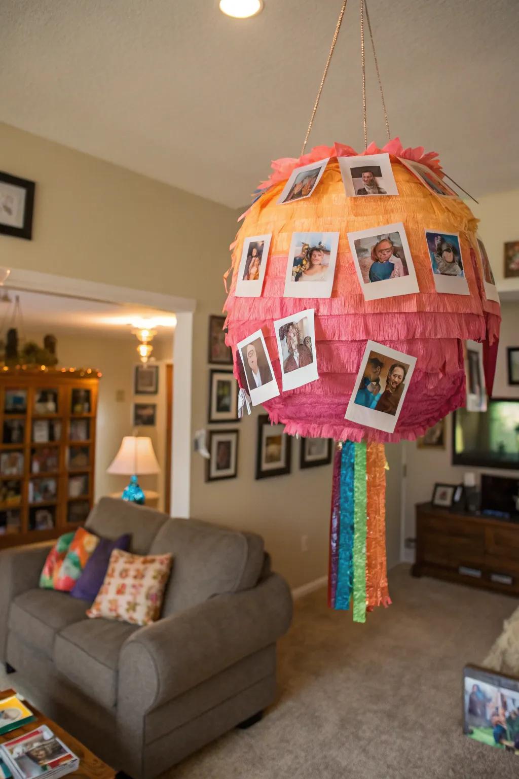 A personalized photo collage pinata, perfect for celebrating special moments.