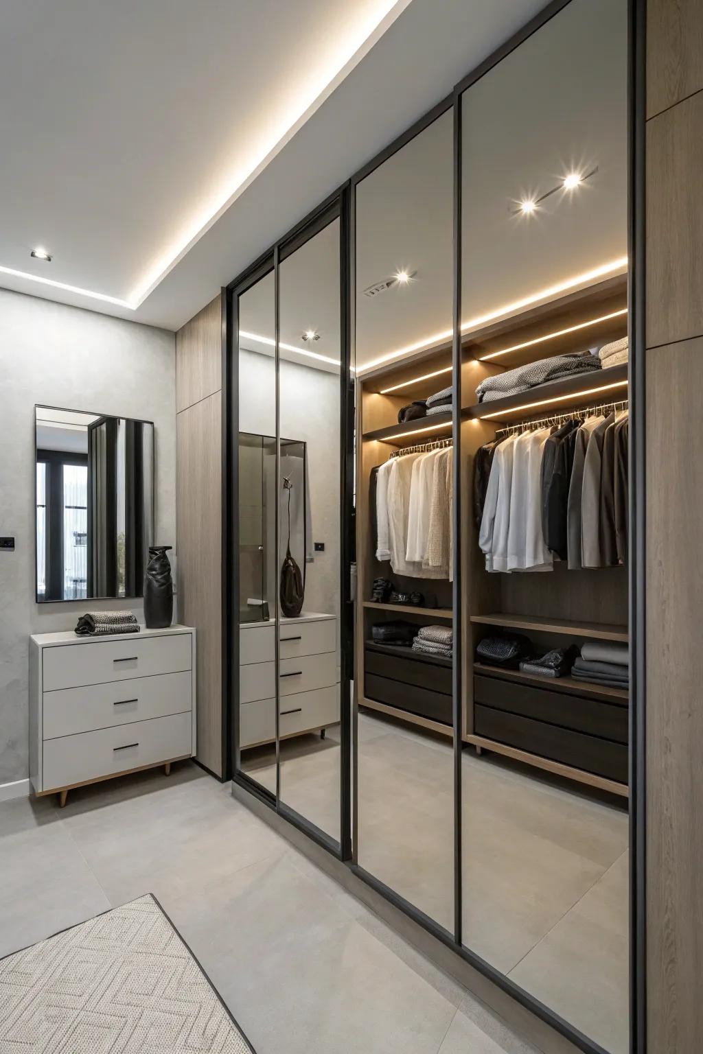 Mirrors enhance space and light in your closet.