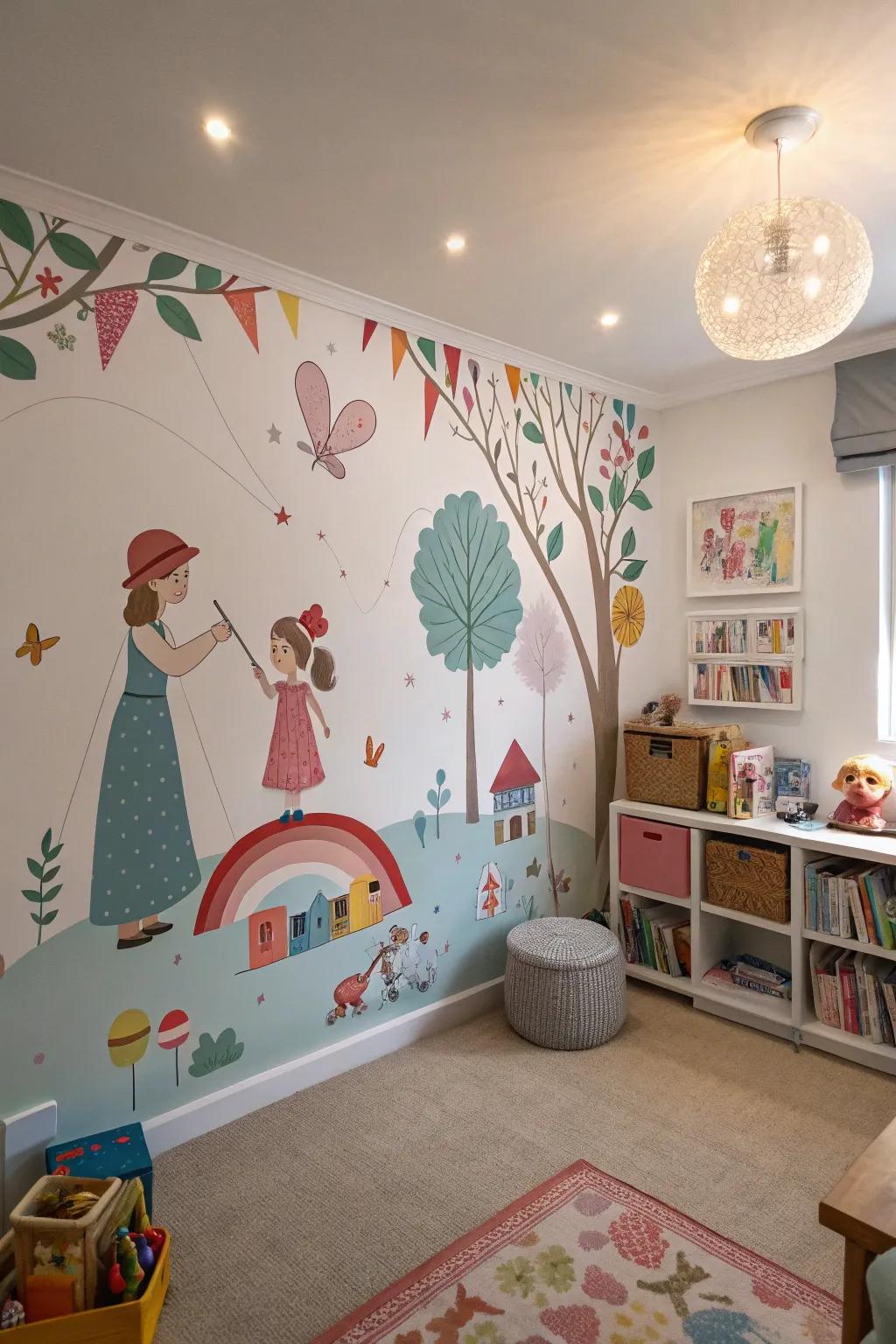 A whimsical mural that transforms the space.