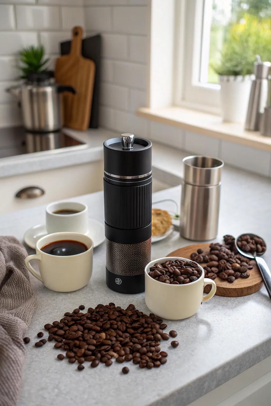 A portable coffee maker for fresh brews anytime, anywhere.