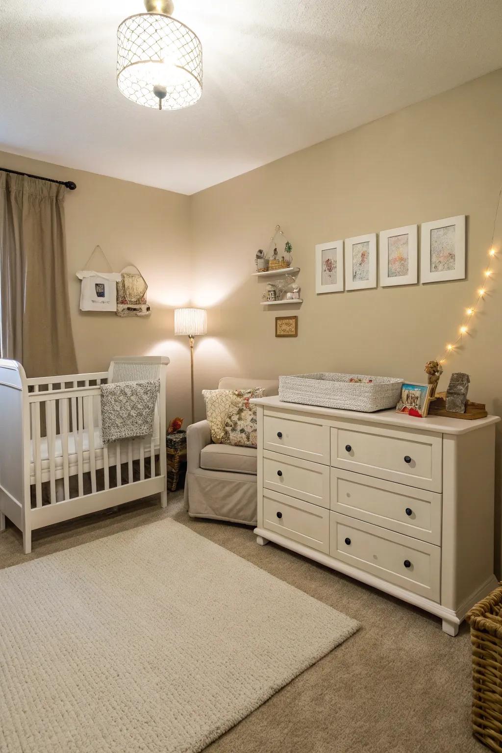 A small room styled with a neutral color palette for a soothing environment.