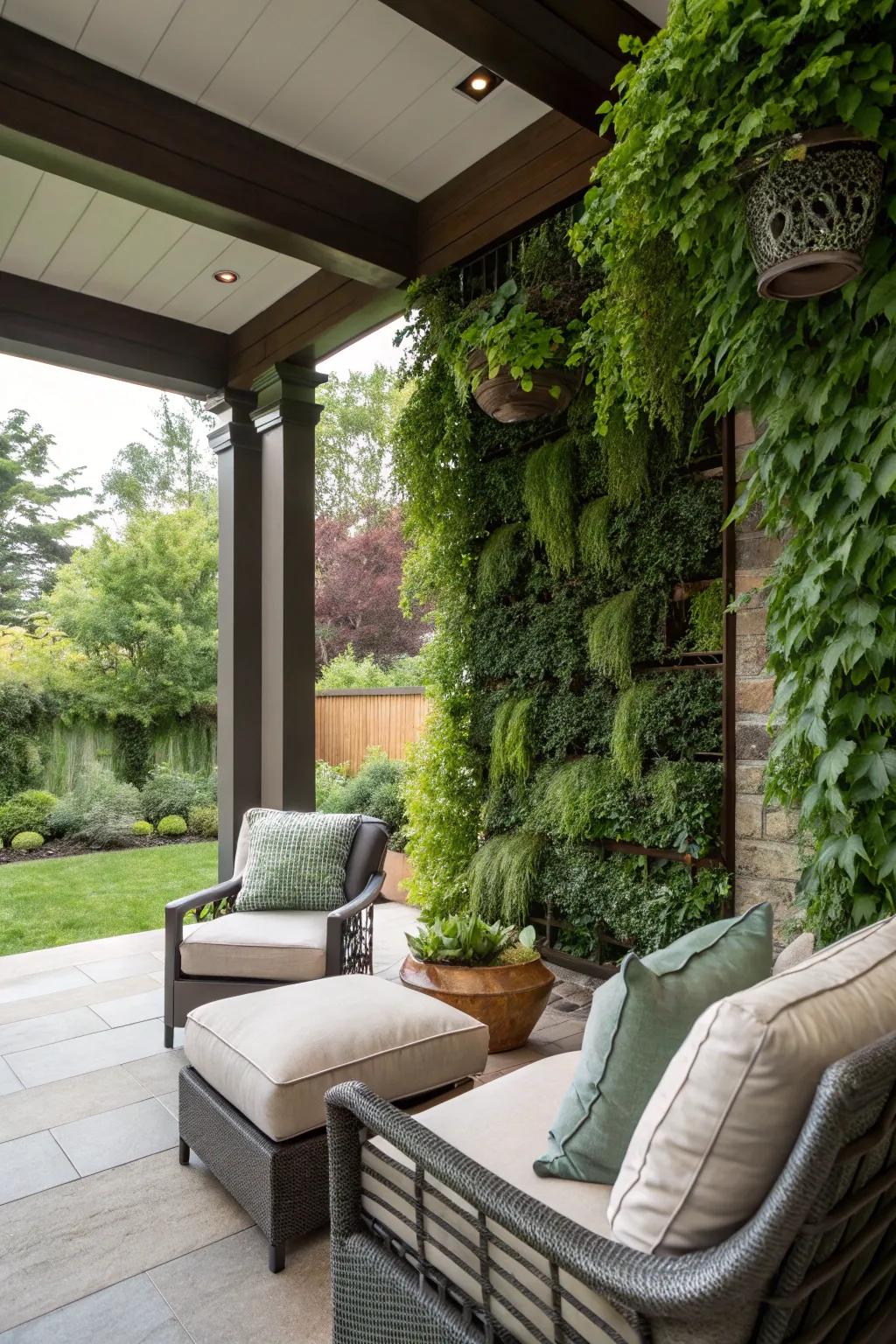 Living walls create a vibrant and private oasis on your patio.