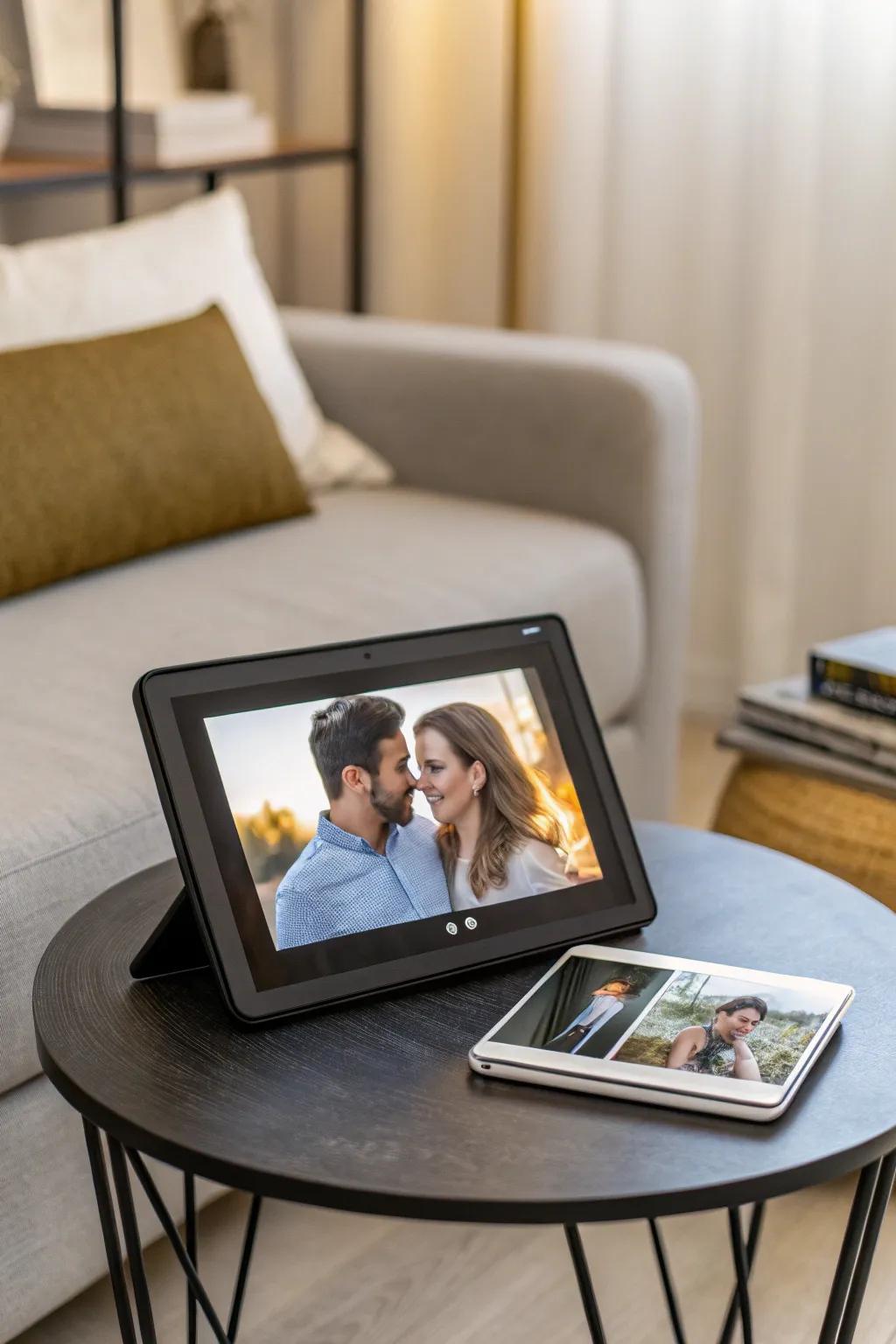 Keep your memories dynamic with a digital photo frame displaying a slideshow.