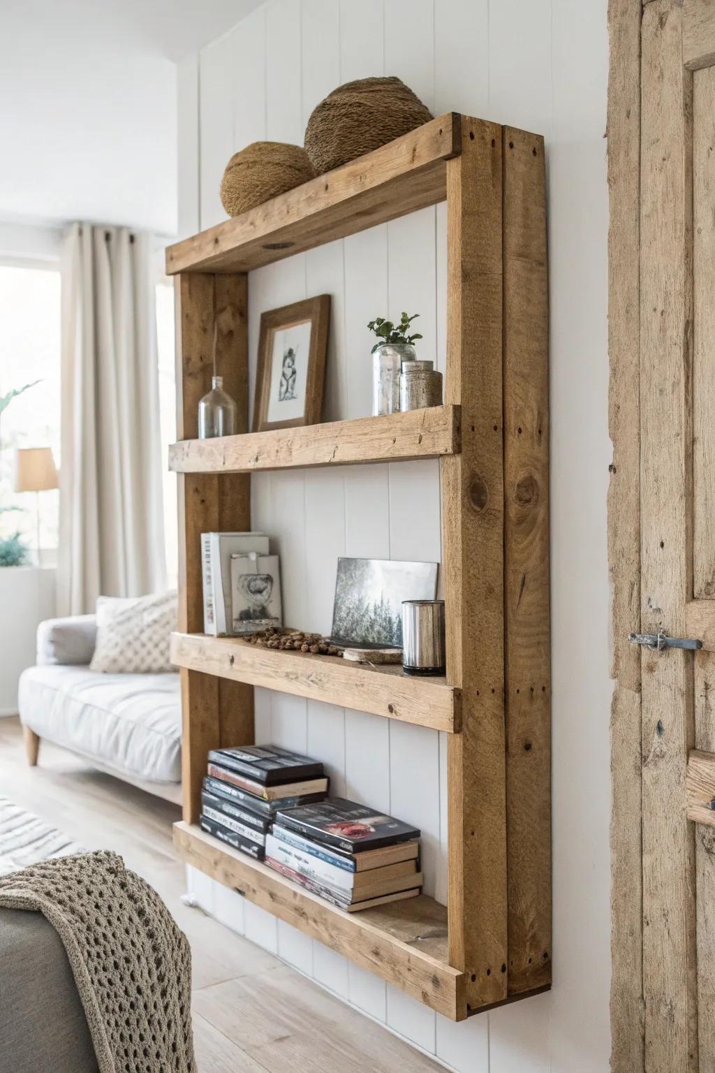 Transform old pallets into stunning rustic shelves that bring natural beauty and elegance to your home decor.