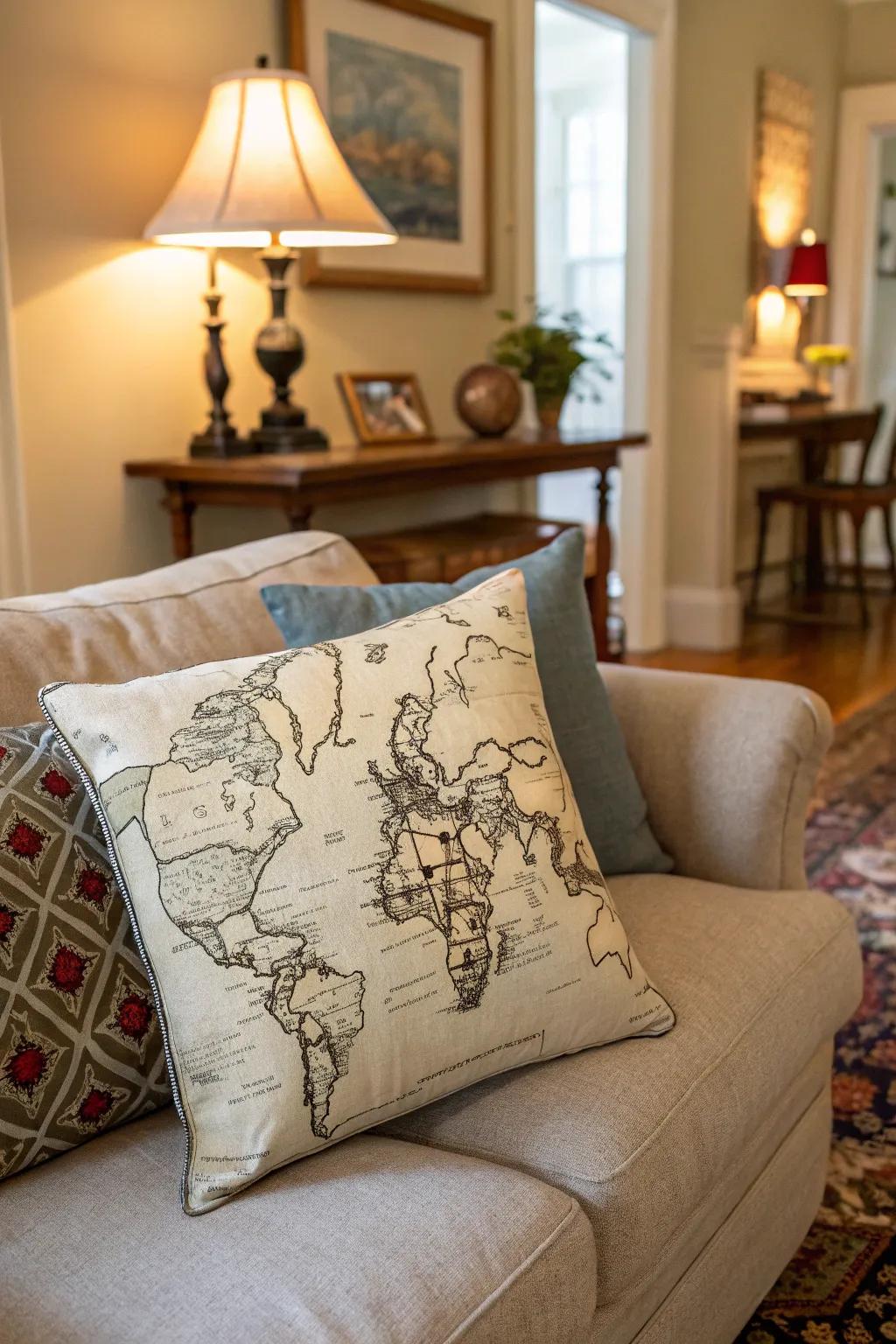 A map pillow celebrating a significant location.