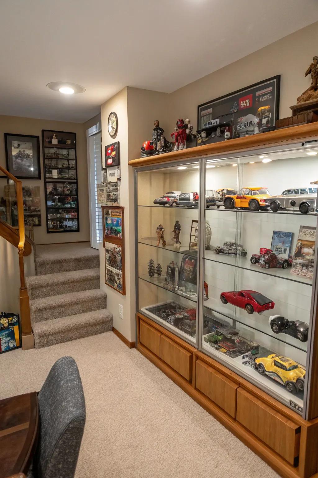 Displaying collectibles adds character and personality to your man cave.