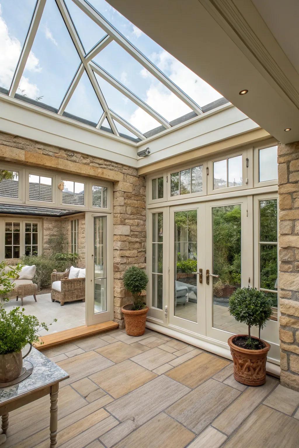 Achieve a seamless indoor-outdoor flow in your orangery.