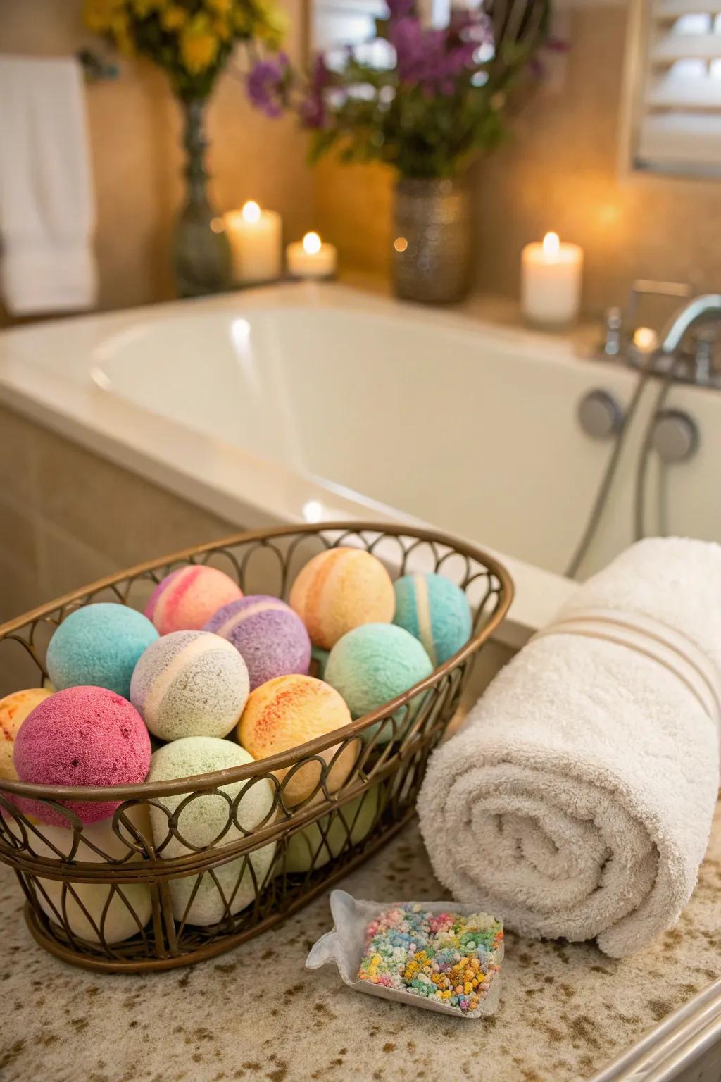 Homemade bath bombs for a soothing escape.