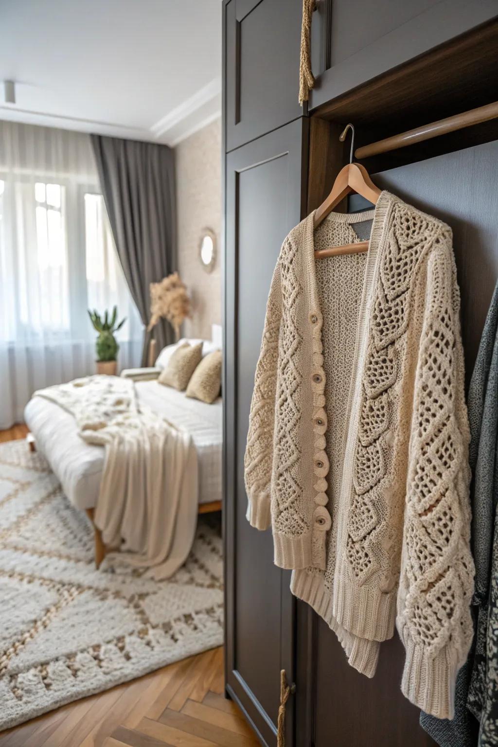 A cozy crochet sweater, ready to be worn and loved.