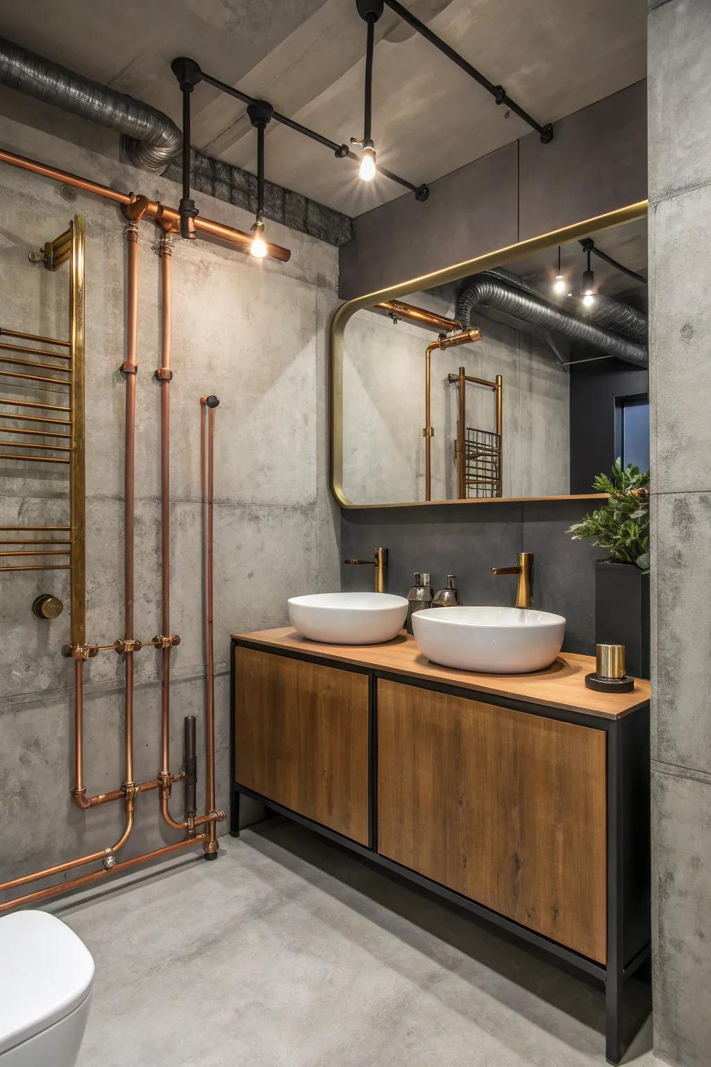 Warm metal accents bring elegance to the industrial aesthetic.