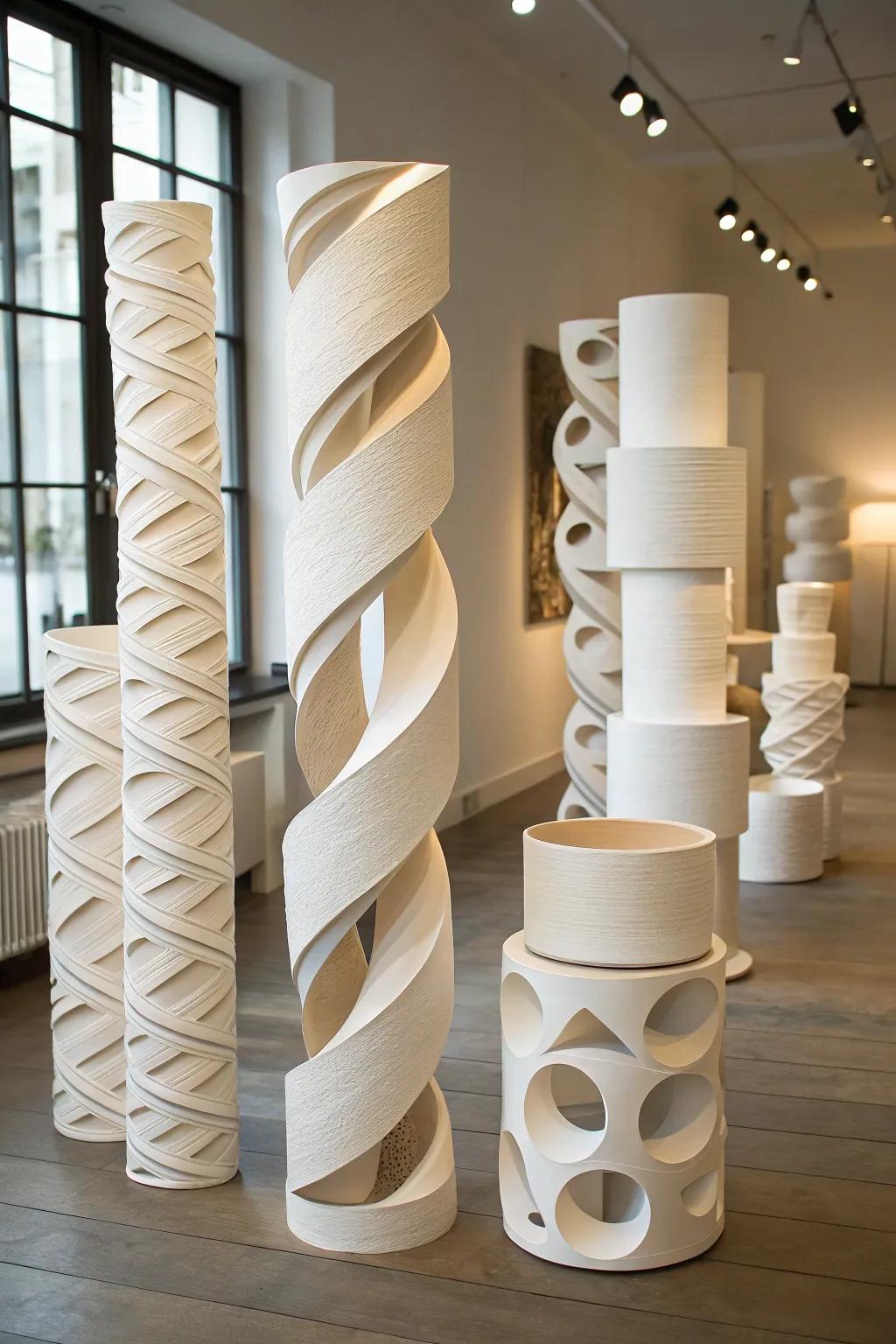 Explore creativity with sculptures made from paper rolls.