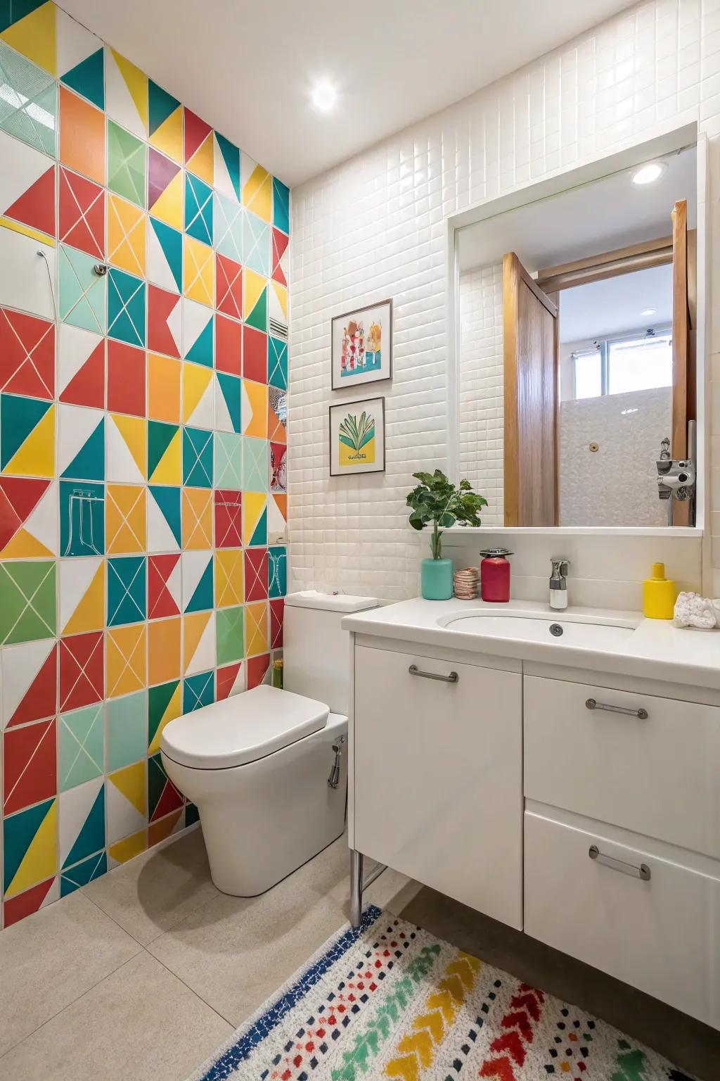 Accent walls create a striking focal point in the bathroom.