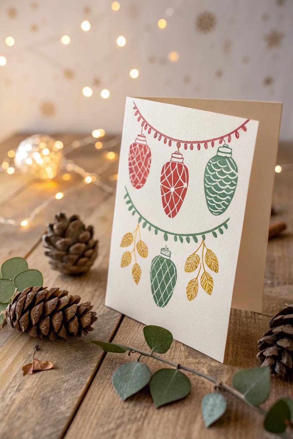 Craft festive magic with fingerprint holiday lights for a charming Scandinavian Christmas card.